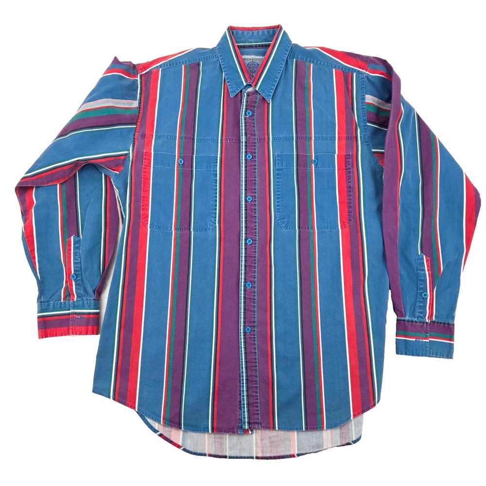Vintage American Hero Striped Long Sleeve Western Brushpopper Style Shirt XL